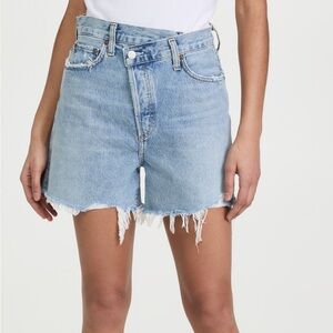 Agolde Size 32 Criss Cross Denim Shorts in Color Symbol (light blue)